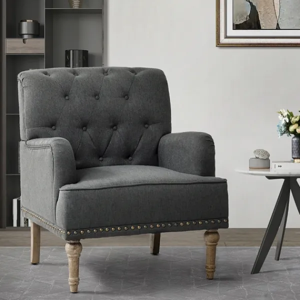 Accent Chairs-Kirkland's Home Reginald Charcoal Button Tufted Armchair Gray