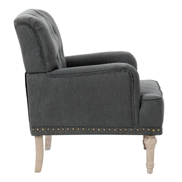 Accent Chairs-Kirkland's Home Reginald Charcoal Button Tufted Armchair Gray