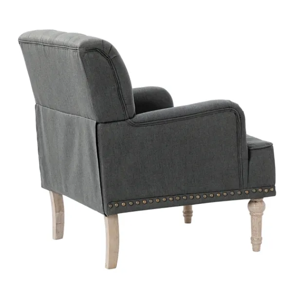 Accent Chairs-Kirkland's Home Reginald Charcoal Button Tufted Armchair Gray