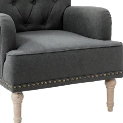 Accent Chairs-Kirkland's Home Reginald Charcoal Button Tufted Armchair Gray