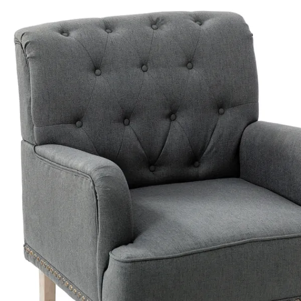 Accent Chairs-Kirkland's Home Reginald Charcoal Button Tufted Armchair Gray