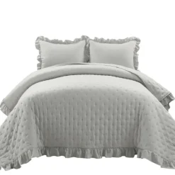 Quilts-Kirkland's Home Reyna Ruffle 3-Pc. Full/Queen Quilt Set Gray
