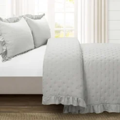 Quilts-Kirkland's Home Reyna Ruffle 3-Pc. Full/Queen Quilt Set Gray