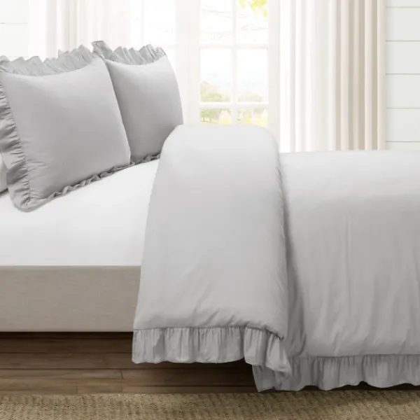 Duvets-Kirkland's Home Reyna Ruffle 3-Pc. Full/Queen Duvet Set Gray