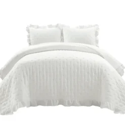 Quilts-Kirkland's Home Reyna Ruffle 3-Pc. Full/Queen Quilt Set White