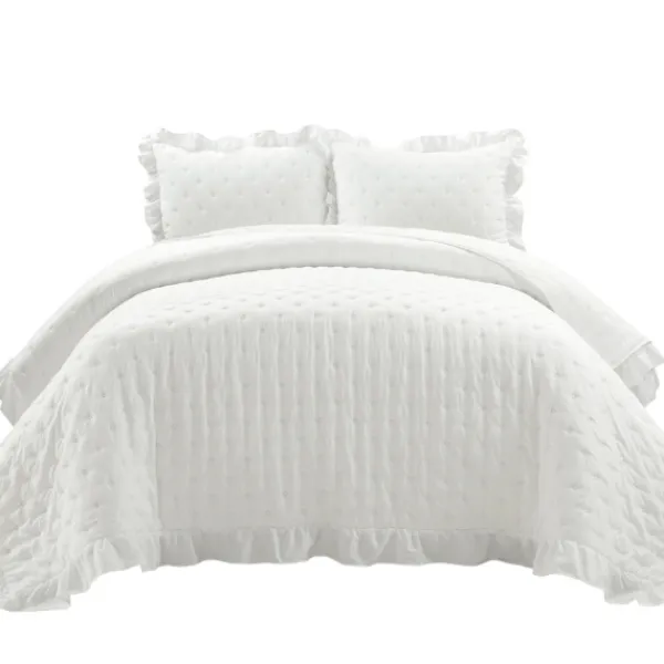 Quilts-Kirkland's Home Reyna Ruffle 3-Pc. Full/Queen Quilt Set White