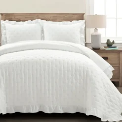 Quilts-Kirkland's Home Reyna Ruffle 3-Pc. Full/Queen Quilt Set White