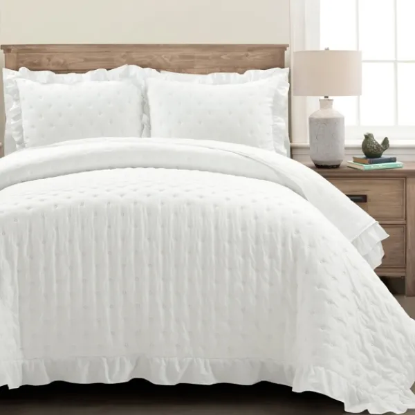 Quilts-Kirkland's Home Reyna Ruffle 3-Pc. Full/Queen Quilt Set White