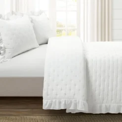 Quilts-Kirkland's Home Reyna Ruffle 3-Pc. King Quilt Set White