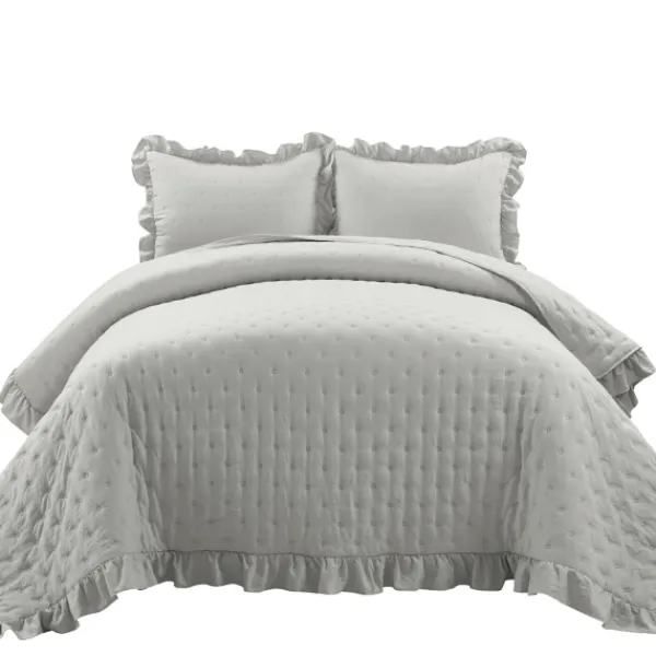 Quilts-Kirkland's Home Reyna Ruffle 3-Pc. King Quilt Set Gray