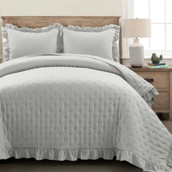 Quilts-Kirkland's Home Reyna Ruffle 3-Pc. King Quilt Set Gray