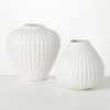 Vases-Kirkland's Home Ribbed Teardrop Vases, Set Of 2 White