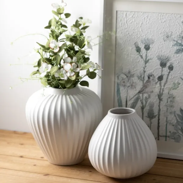Vases-Kirkland's Home Ribbed Teardrop Vases, Set Of 2 White