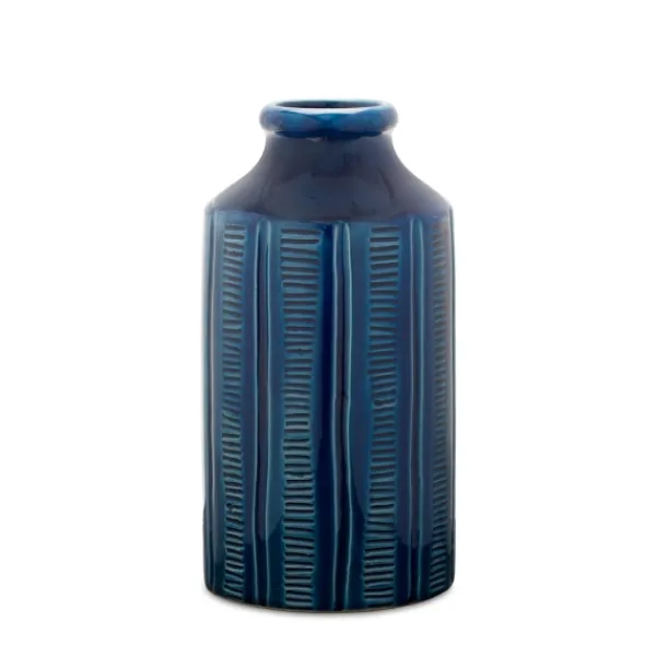 Vases-Kirkland's Home Ribbed Terracotta Vase, 10 In. Blue