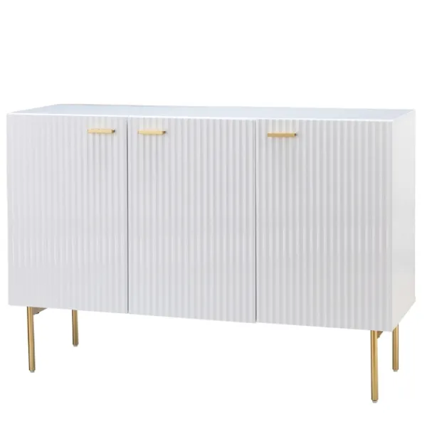 Cabinets & Sideboards-Kirkland's Home Ribbed Wood Sideboard Cabinet White