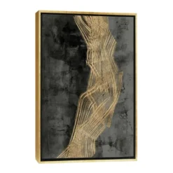 Framed Art-Kirkland's Home Ribbon Of Gold Abstract Canvas Framed Art Gold/Black