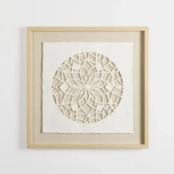 Wall Plaques-Kirkland's Home Rice Paper & Natural Linen Flower Wall Plaque Ivory/Tan
