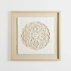 Wall Plaques-Kirkland's Home Rice Paper & Natural Linen Cutout Wall Plaque Ivory/Tan