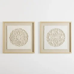 Wall Plaques-Kirkland's Home Rice Paper & Natural Linen Cutout Wall Plaque Ivory/Tan