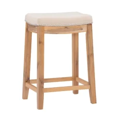 Bar Stools & Counter Height Stools-Kirkland's Home Riverdale Acacia Wood Counter Stool White