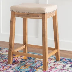 Bar Stools & Counter Height Stools-Kirkland's Home Riverdale Acacia Wood Counter Stool White