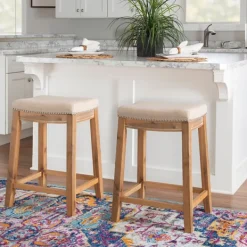 Bar Stools & Counter Height Stools-Kirkland's Home Riverdale Acacia Wood Counter Stool White