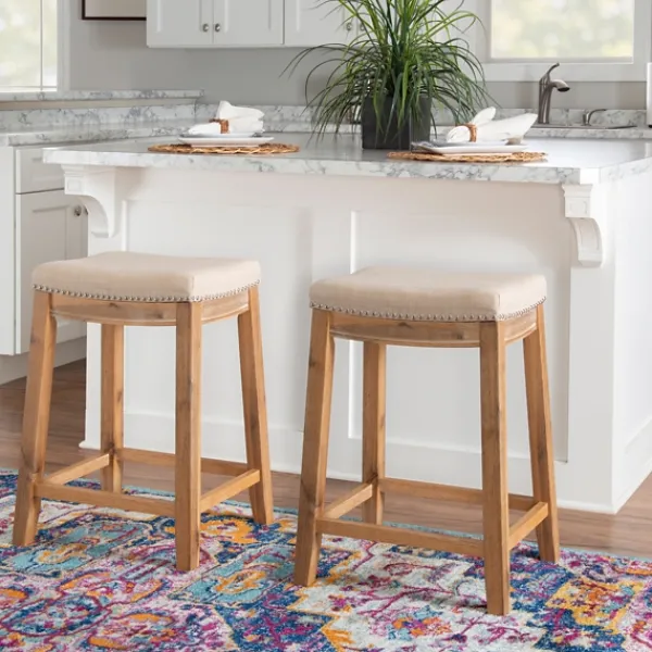 Bar Stools & Counter Height Stools-Kirkland's Home Riverdale Acacia Wood Counter Stool White