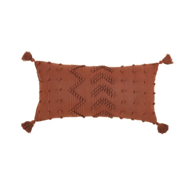 Pillows-Kirkland's Home Roberta Rust Pom Pom Tassel Lumbar Pillow Red