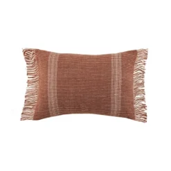 Pillows-Kirkland's Home Roberta Rust Stripes Fringe Lumbar Pillow Red