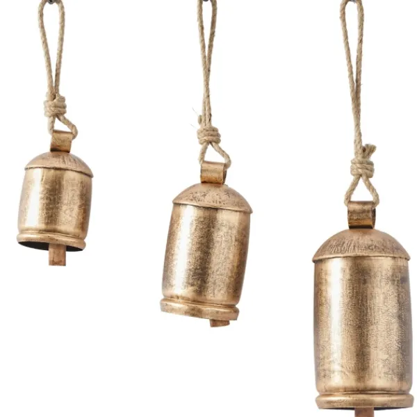 Decorative Accents-Kirkland's Home Round Aged Hanging Bells, Set Of 3 Gold