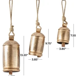 Decorative Accents-Kirkland's Home Round Aged Hanging Bells, Set Of 3 Gold