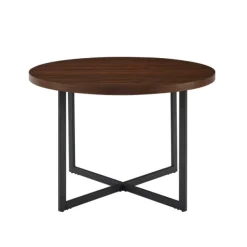 Dining Tables-Kirkland's Home Round And Black X Base Dining Table Brown