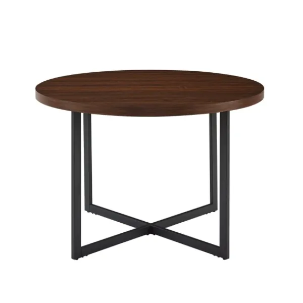 Dining Tables-Kirkland's Home Round And Black X Base Dining Table Brown