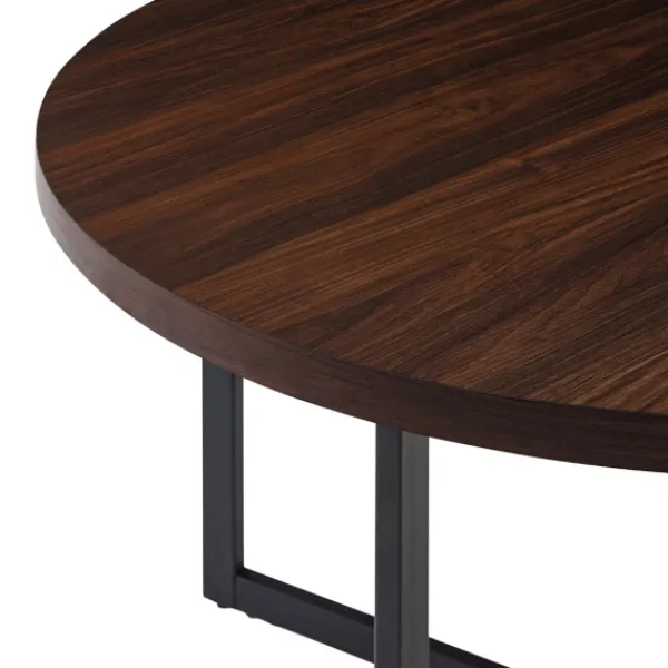 Dining Tables-Kirkland's Home Round And Black X Base Dining Table Brown