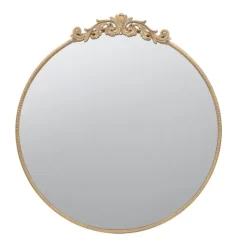 Decorative Mirrors-Kirkland's Home Round Antique Floral Scroll Mirror, 39 In. Gold