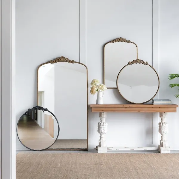 Decorative Mirrors-Kirkland's Home Round Antique Floral Scroll Mirror, 39 In. Black