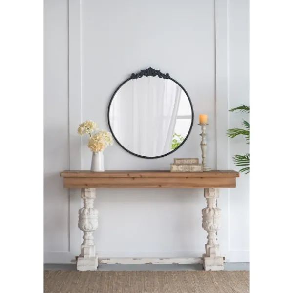 Decorative Mirrors-Kirkland's Home Round Antique Floral Scroll Mirror, 39 In. Black
