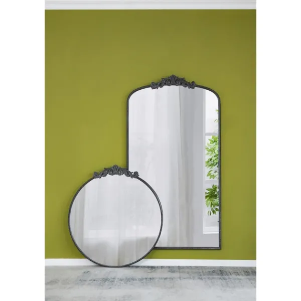 Decorative Mirrors-Kirkland's Home Round Antique Floral Scroll Mirror, 39 In. Black