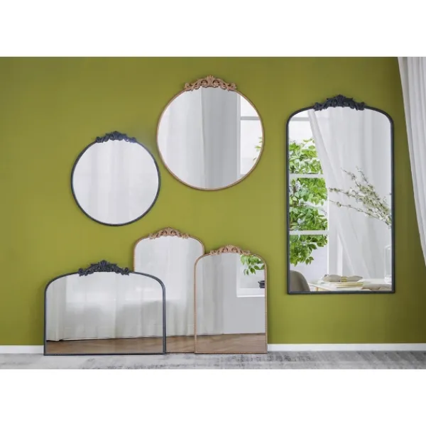 Decorative Mirrors-Kirkland's Home Round Antique Floral Scroll Mirror, 32 In. Black