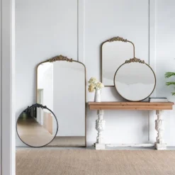 Decorative Mirrors-Kirkland's Home Round Antique Floral Scroll Mirror, 32 In. Gold