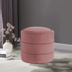 Benches & Ottomans-Kirkland's Home Round Blush Velvet Storage Ottoman Pink