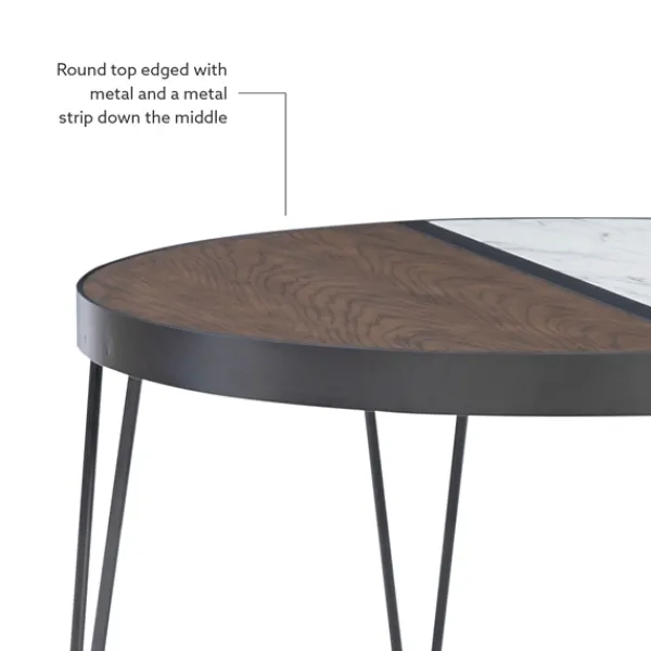 Coffee Tables-Kirkland's Home Round Brown Wood And White Marble Top Coffee Table Brown/White