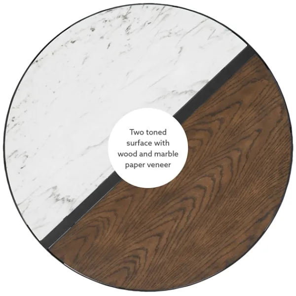 Coffee Tables-Kirkland's Home Round Brown Wood And White Marble Top Coffee Table Brown/White