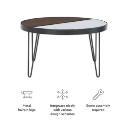 Coffee Tables-Kirkland's Home Round Brown Wood And White Marble Top Coffee Table Brown/White
