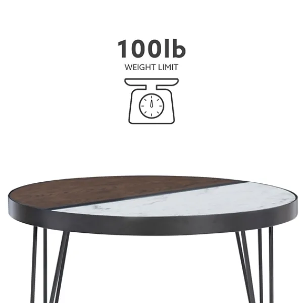 Coffee Tables-Kirkland's Home Round Brown Wood And White Marble Top Coffee Table Brown/White