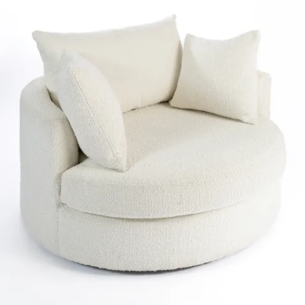 Accent Chairs-Kirkland's Home Round Cream Boucle Swivel Accent Chair Ivory