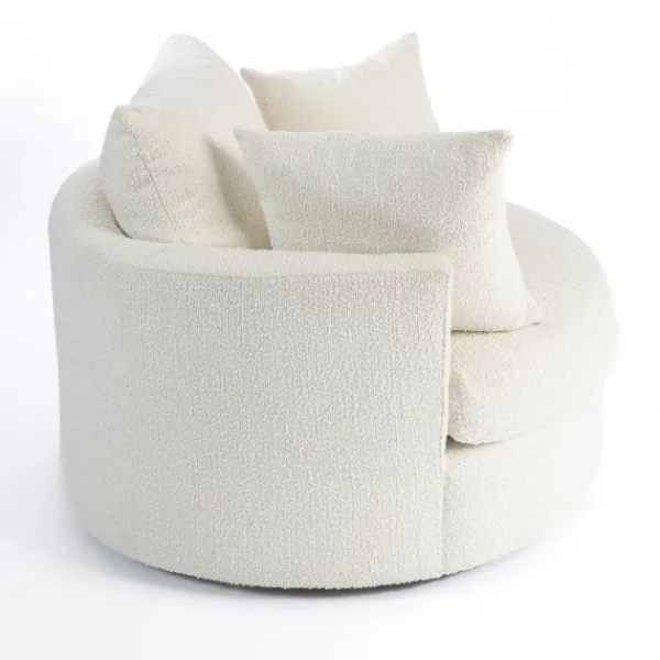 Accent Chairs-Kirkland's Home Round Cream Boucle Swivel Accent Chair Ivory