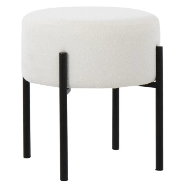 Benches & Ottomans-Kirkland's Home Round Cream Upholstered Metal Base Ottoman Ivory