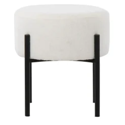 Benches & Ottomans-Kirkland's Home Round Cream Upholstered Metal Base Ottoman Ivory