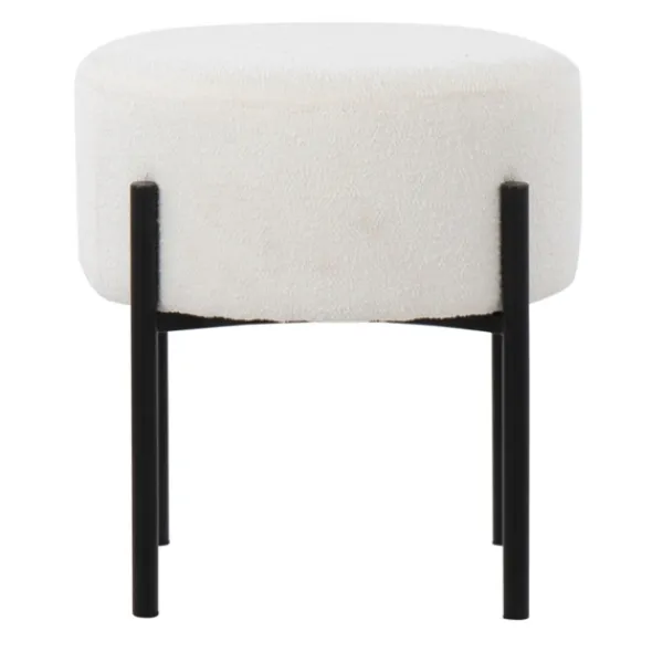 Benches & Ottomans-Kirkland's Home Round Cream Upholstered Metal Base Ottoman Ivory